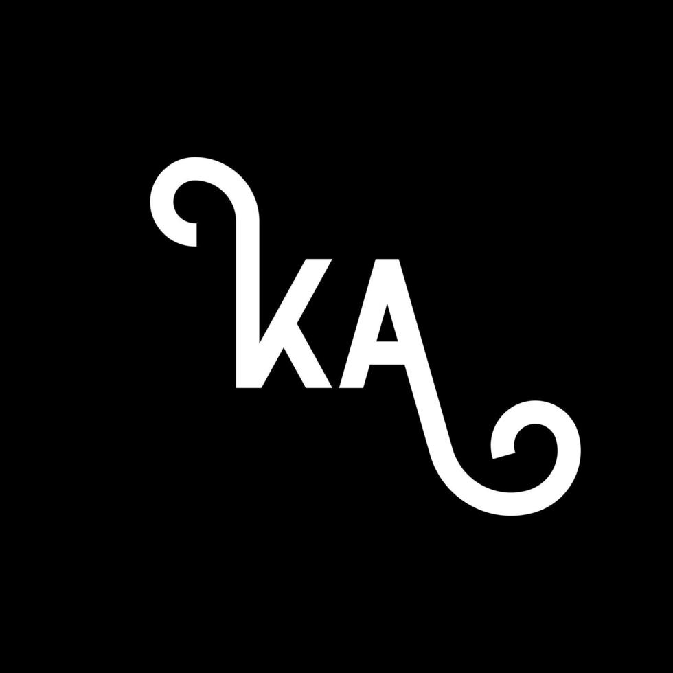 ka design de logotipo de carta em fundo preto. ka conceito de logotipo de letra de iniciais criativas. ka design de letras. ka desenho de letra branca sobre fundo preto. ka, ka logotipo vetor