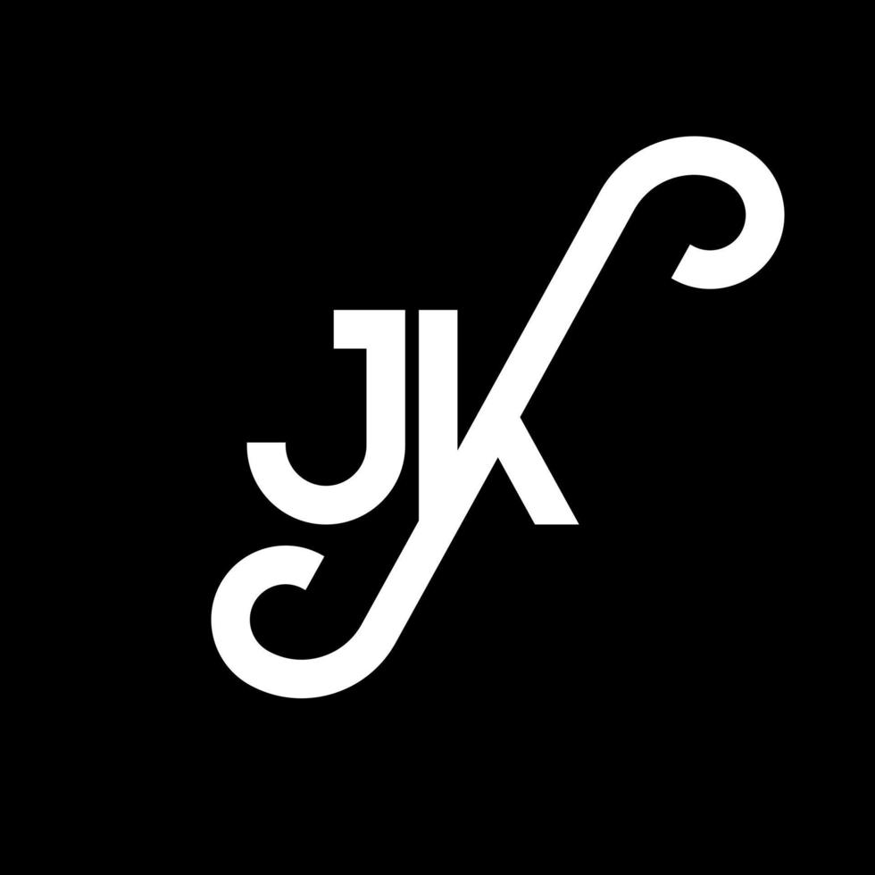 design de logotipo de carta jk em fundo preto. conceito de logotipo de letra de iniciais criativas jk. design de letra jk. jk design de letra branca em fundo preto. jk, logotipo jk vetor