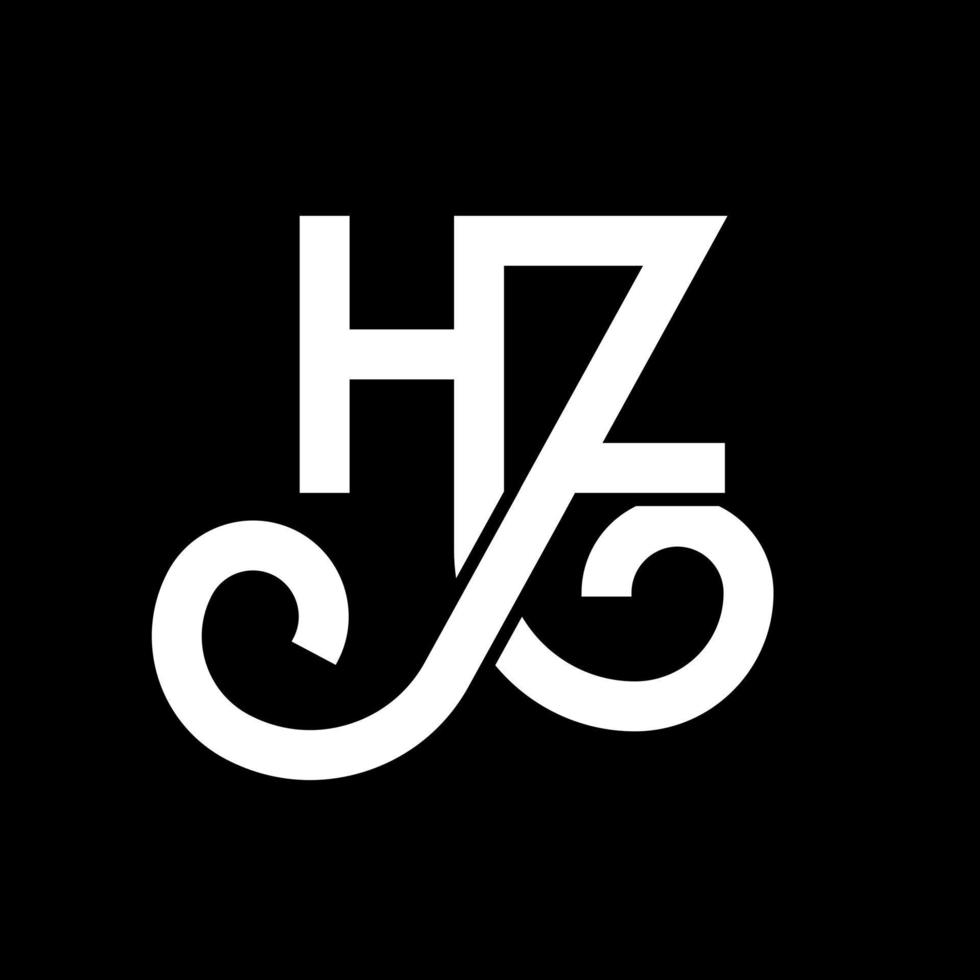 design de logotipo de carta hz em fundo preto. hz conceito de logotipo de letra de iniciais criativas. design de letra hz. hz design de letra branca sobre fundo preto. hz, logotipo hz vetor