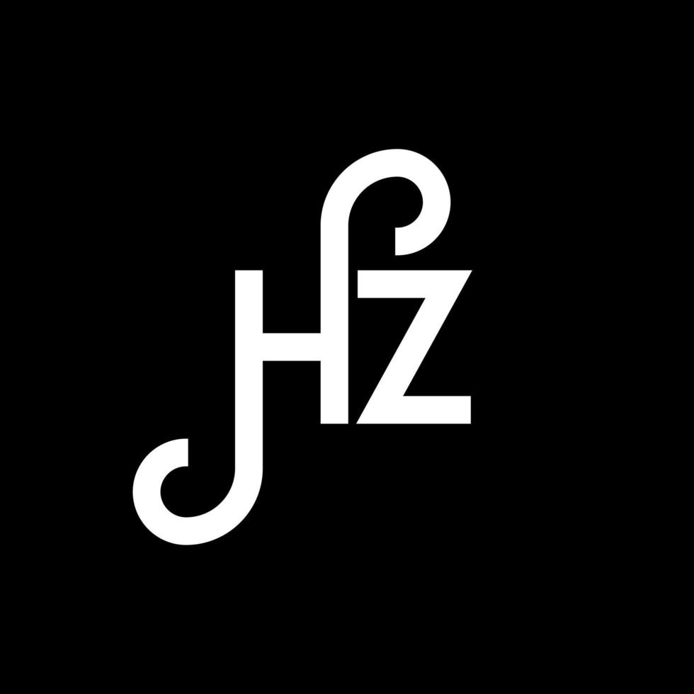 design de logotipo de carta hz em fundo preto. hz conceito de logotipo de letra de iniciais criativas. design de letra hz. hz design de letra branca sobre fundo preto. hz, logotipo hz vetor