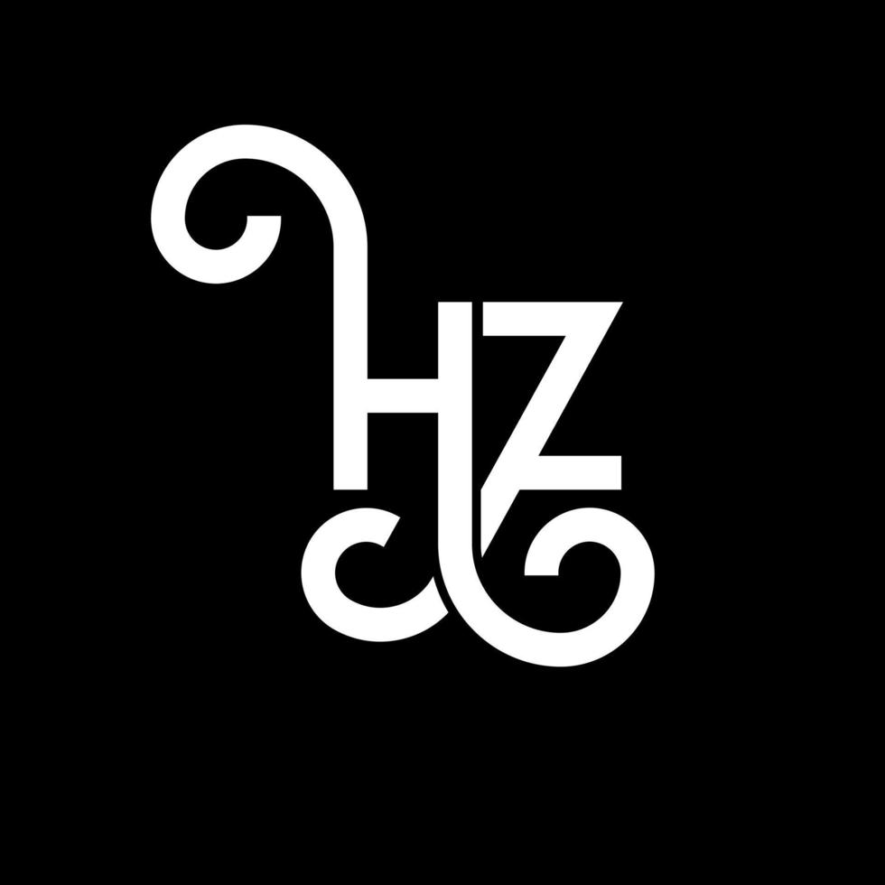 design de logotipo de carta hz em fundo preto. hz conceito de logotipo de letra de iniciais criativas. design de letra hz. hz design de letra branca sobre fundo preto. hz, logotipo hz vetor