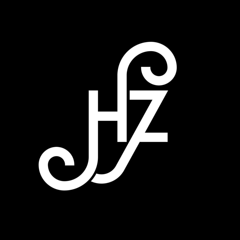 design de logotipo de carta hz em fundo preto. hz conceito de logotipo de letra de iniciais criativas. design de letra hz. hz design de letra branca sobre fundo preto. hz, logotipo hz vetor