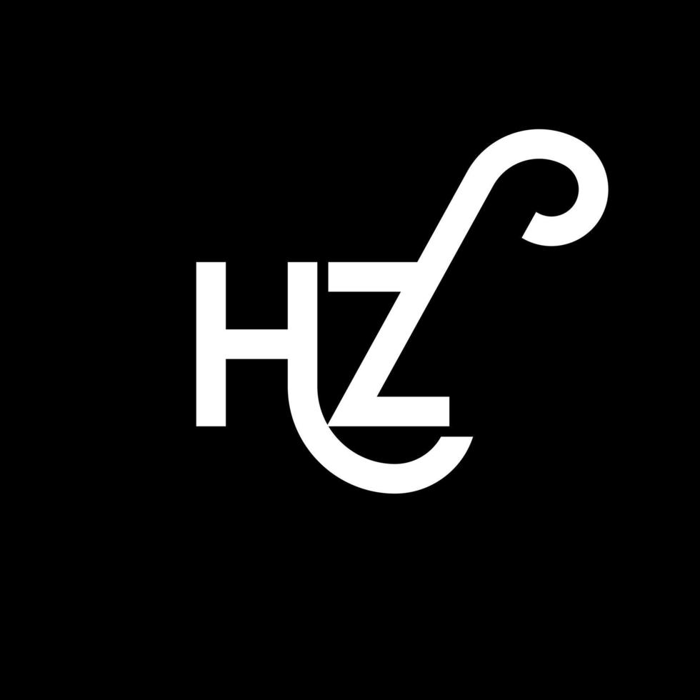 design de logotipo de carta hz em fundo preto. hz conceito de logotipo de letra de iniciais criativas. design de letra hz. hz design de letra branca sobre fundo preto. hz, logotipo hz vetor