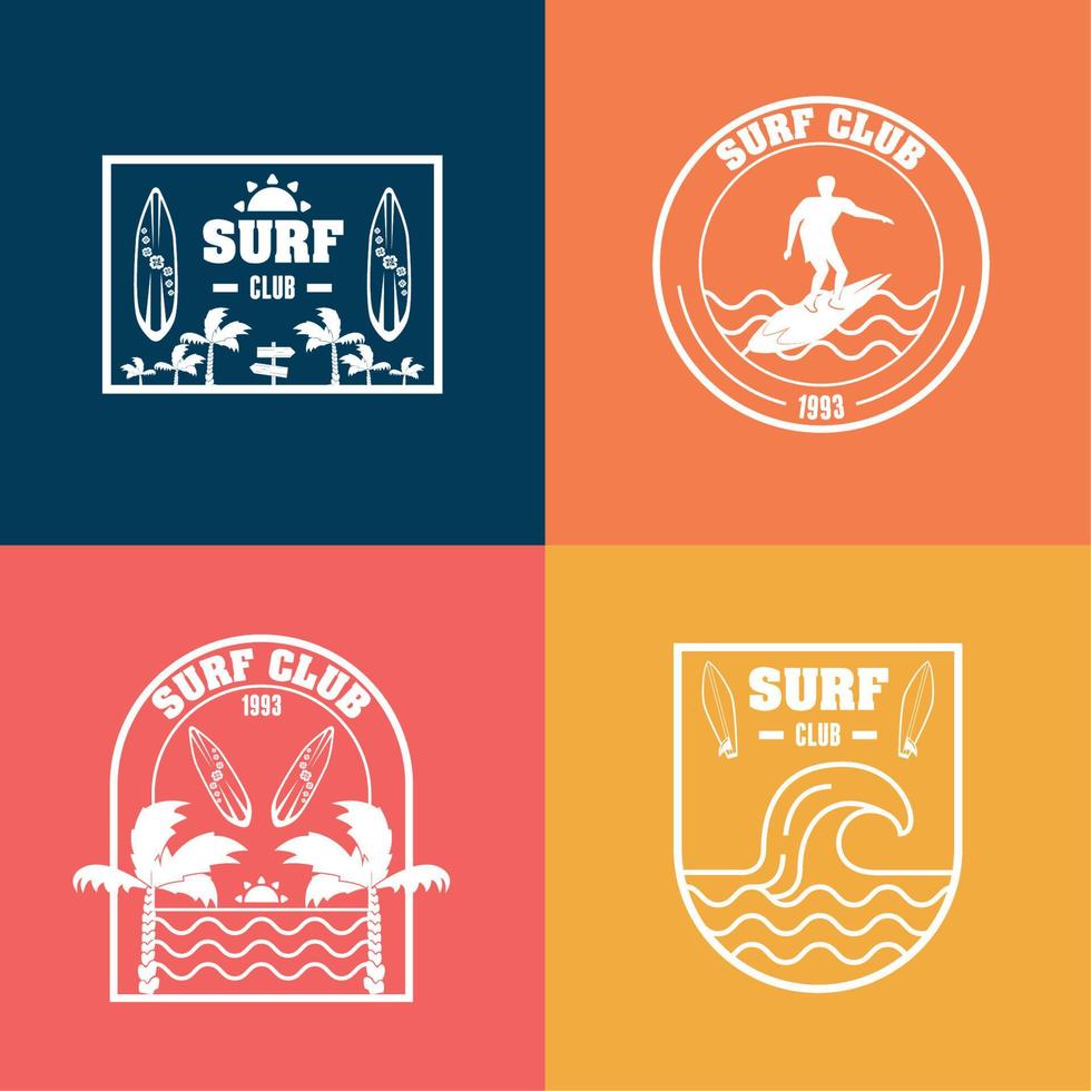 surf esporte quatro ícones vetor