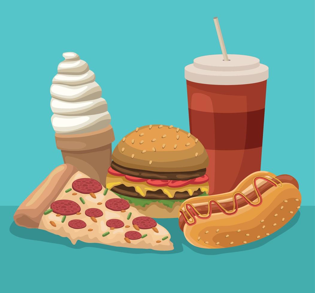 deliciosos ingredientes de fast food vetor