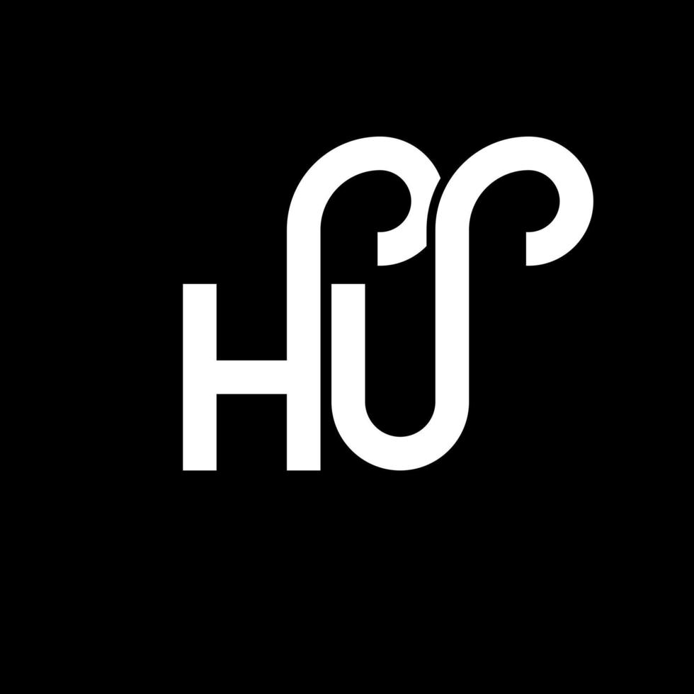 hu carta logotipo design em fundo preto. hu conceito de logotipo de letra de iniciais criativas. hu design de letras. hu desenho de letra branca sobre fundo preto. oi, oi logotipo vetor