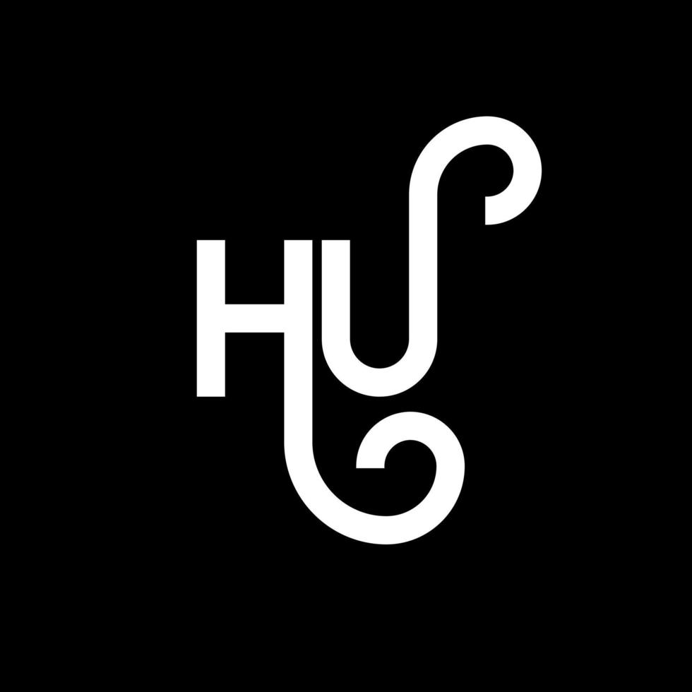 hu carta logotipo design em fundo preto. hu conceito de logotipo de letra de iniciais criativas. hu design de letras. hu desenho de letra branca sobre fundo preto. oi, oi logotipo vetor