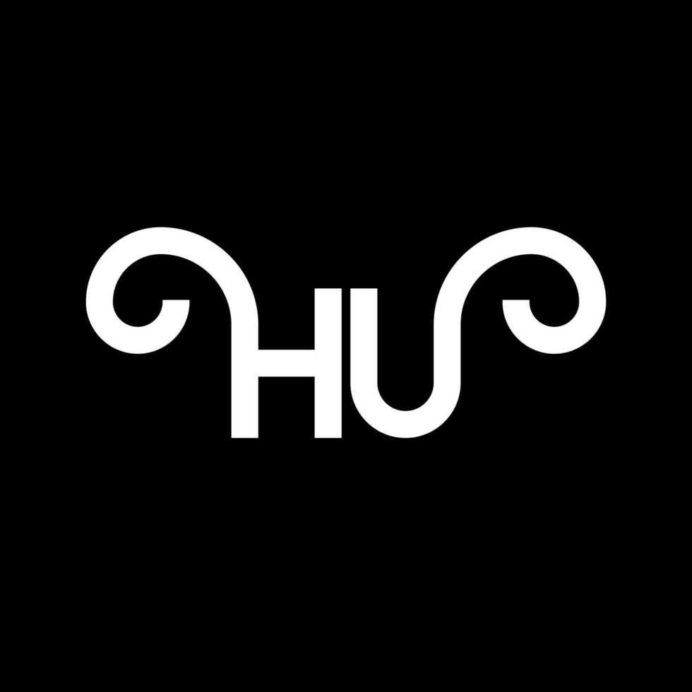 hu carta logotipo design em fundo preto. hu conceito de logotipo de letra de iniciais criativas. hu design de letras. hu desenho de letra branca sobre fundo preto. oi, oi logotipo vetor