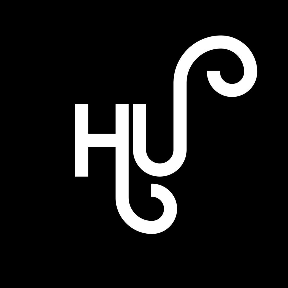 hu carta logotipo design em fundo preto. hu conceito de logotipo de letra de iniciais criativas. hu design de letras. hu desenho de letra branca sobre fundo preto. oi, oi logotipo vetor