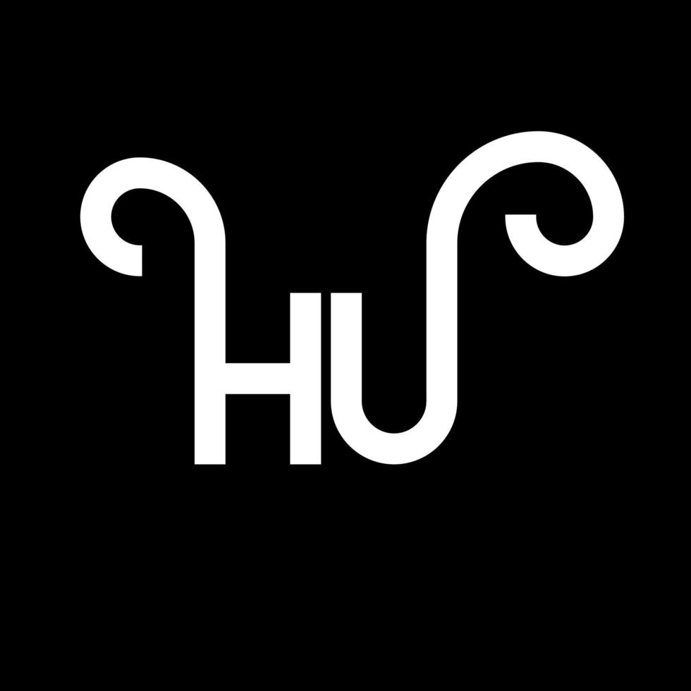 hu carta logotipo design em fundo preto. hu conceito de logotipo de letra de iniciais criativas. hu design de letras. hu desenho de letra branca sobre fundo preto. oi, oi logotipo vetor