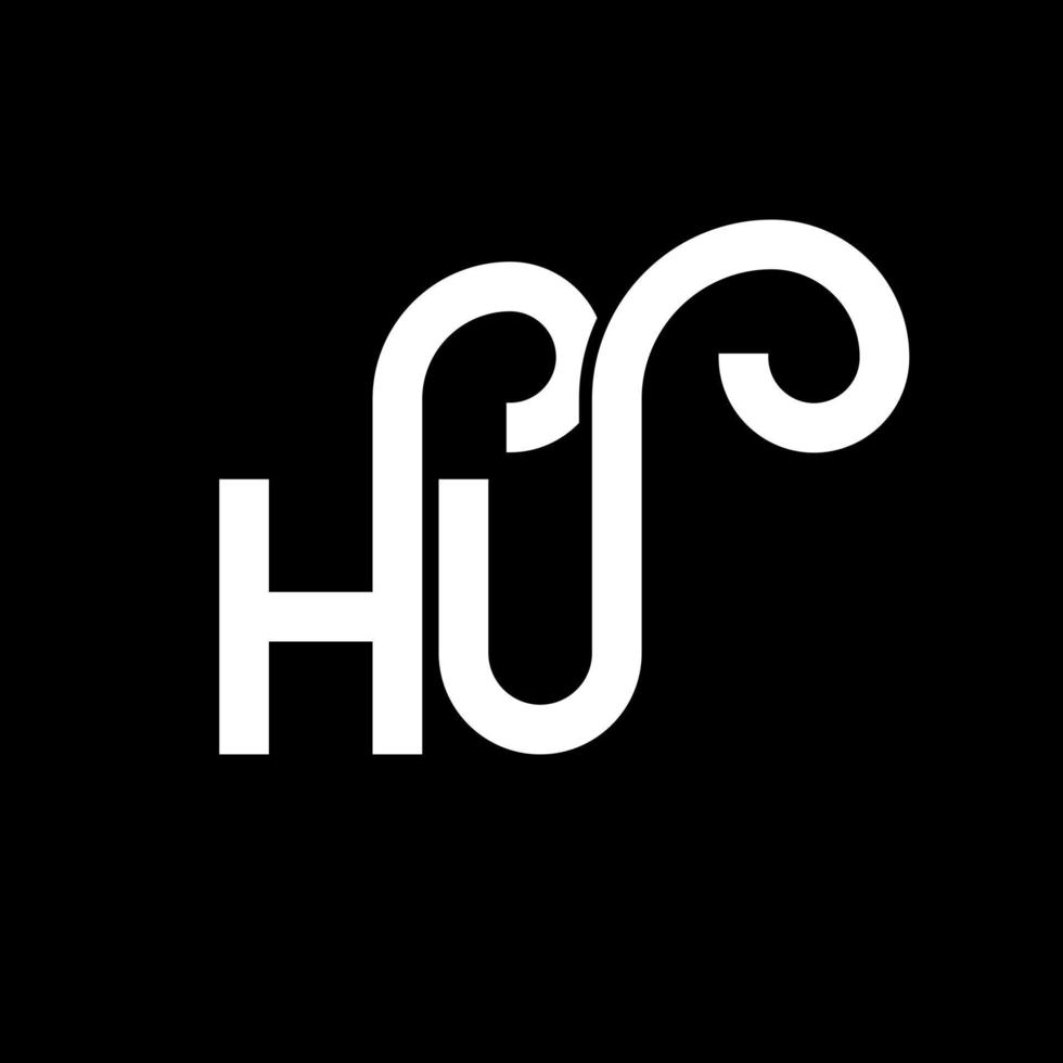 hu carta logotipo design em fundo preto. hu conceito de logotipo de letra de iniciais criativas. hu design de letras. hu desenho de letra branca sobre fundo preto. oi, oi logotipo vetor