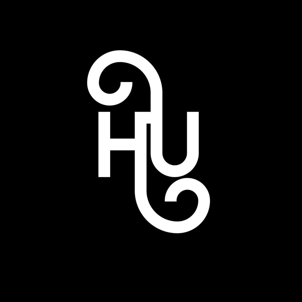 hu carta logotipo design em fundo preto. hu conceito de logotipo de letra de iniciais criativas. hu design de letras. hu desenho de letra branca sobre fundo preto. oi, oi logotipo vetor