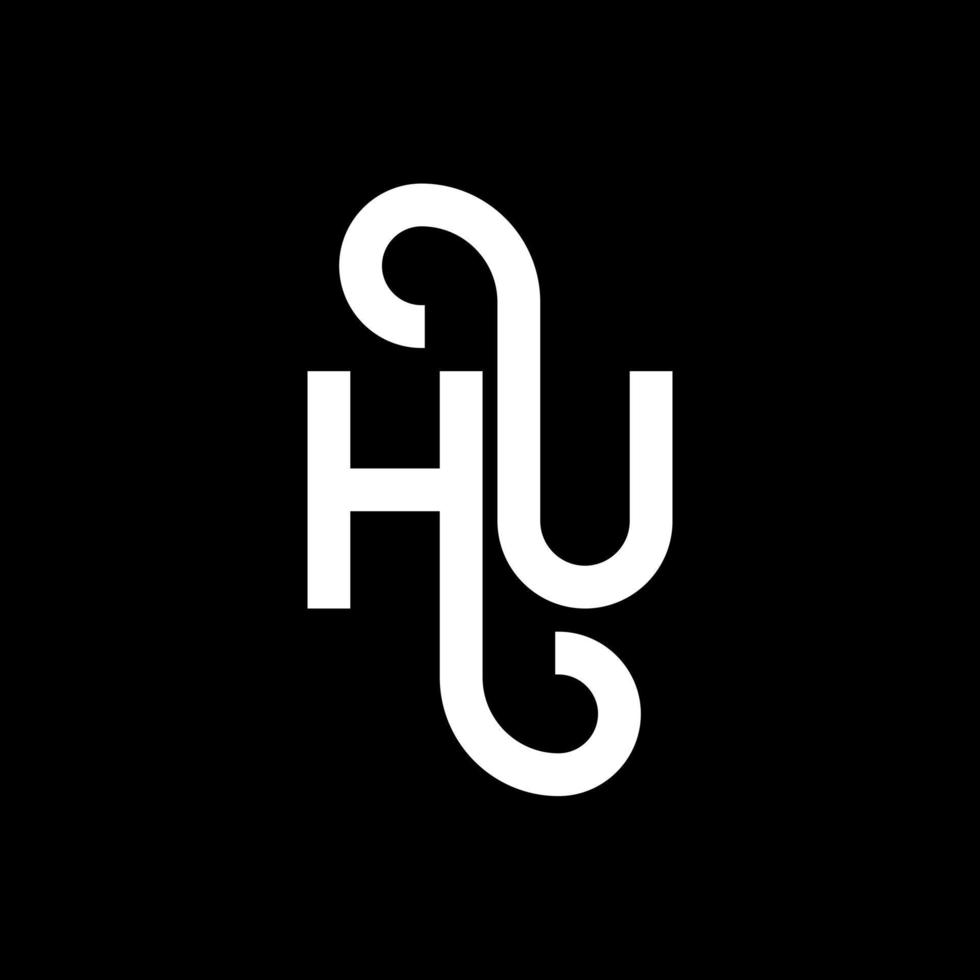 hu carta logotipo design em fundo preto. hu conceito de logotipo de letra de iniciais criativas. hu design de letras. hu desenho de letra branca sobre fundo preto. oi, oi logotipo vetor