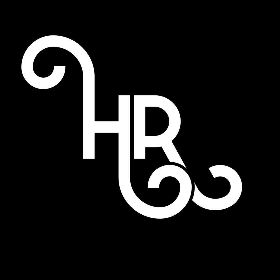 design de logotipo de carta hr em fundo preto. conceito de logotipo de letra de iniciais criativas hr. design de letra hr. hr design de letra branca sobre fundo preto. hora, logotipo da hora vetor