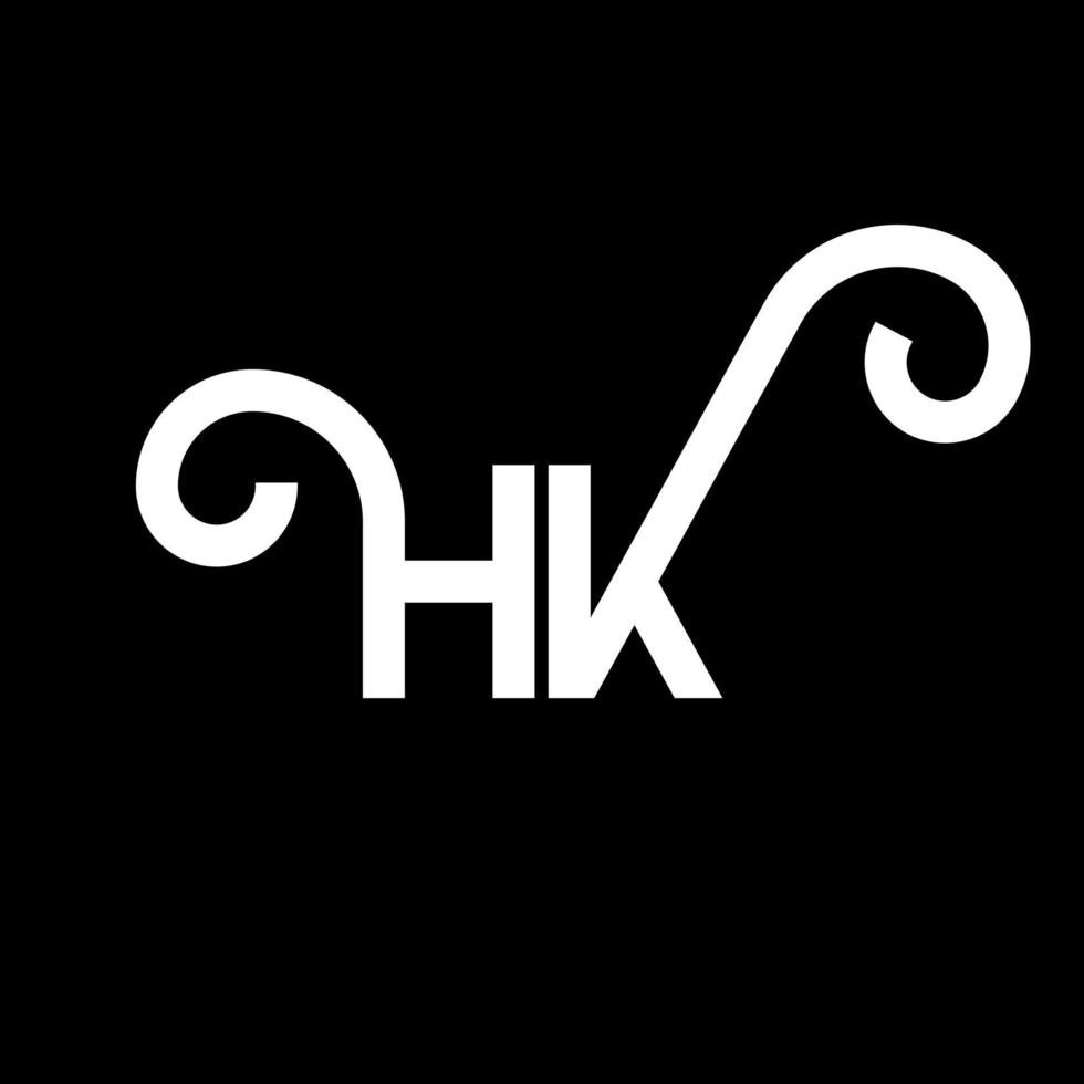 design de logotipo de letra hk em fundo preto. hk conceito de logotipo de letra de iniciais criativas. hh design de letras. hk design de letra branca sobre fundo preto. hk, logotipo hk vetor