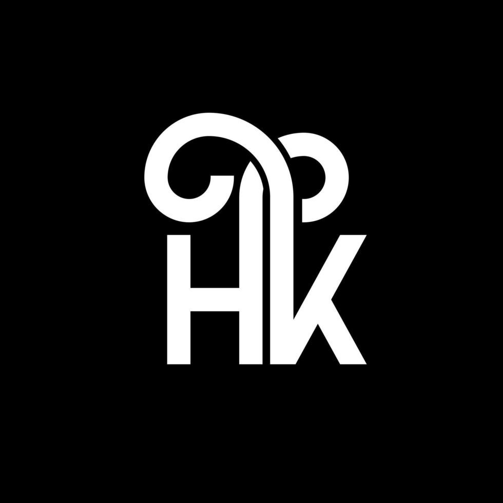 design de logotipo de letra hk em fundo preto. hk conceito de logotipo de letra de iniciais criativas. hh design de letras. hk design de letra branca sobre fundo preto. hk, logotipo hk vetor