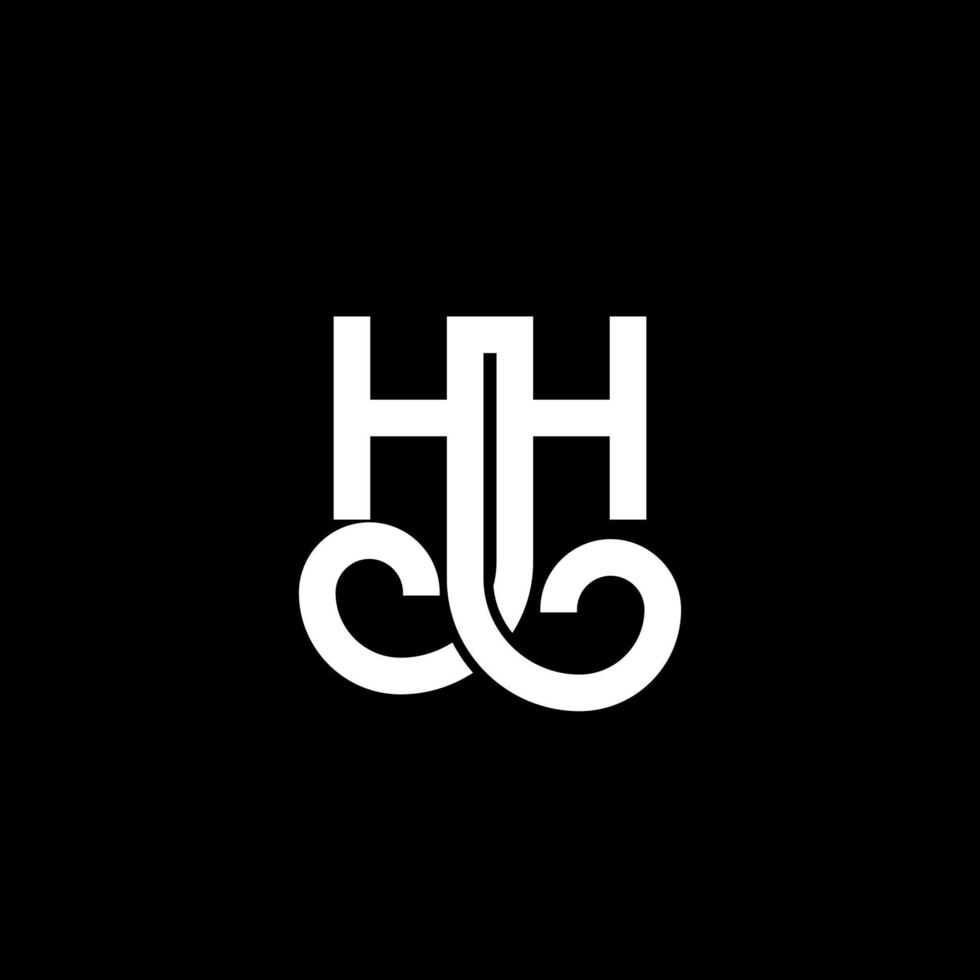 design de logotipo de letra hh em fundo preto. hh conceito de logotipo de letra de iniciais criativas. hh design de letras. hh design de letra branca sobre fundo preto. hh, hh logotipo vetor