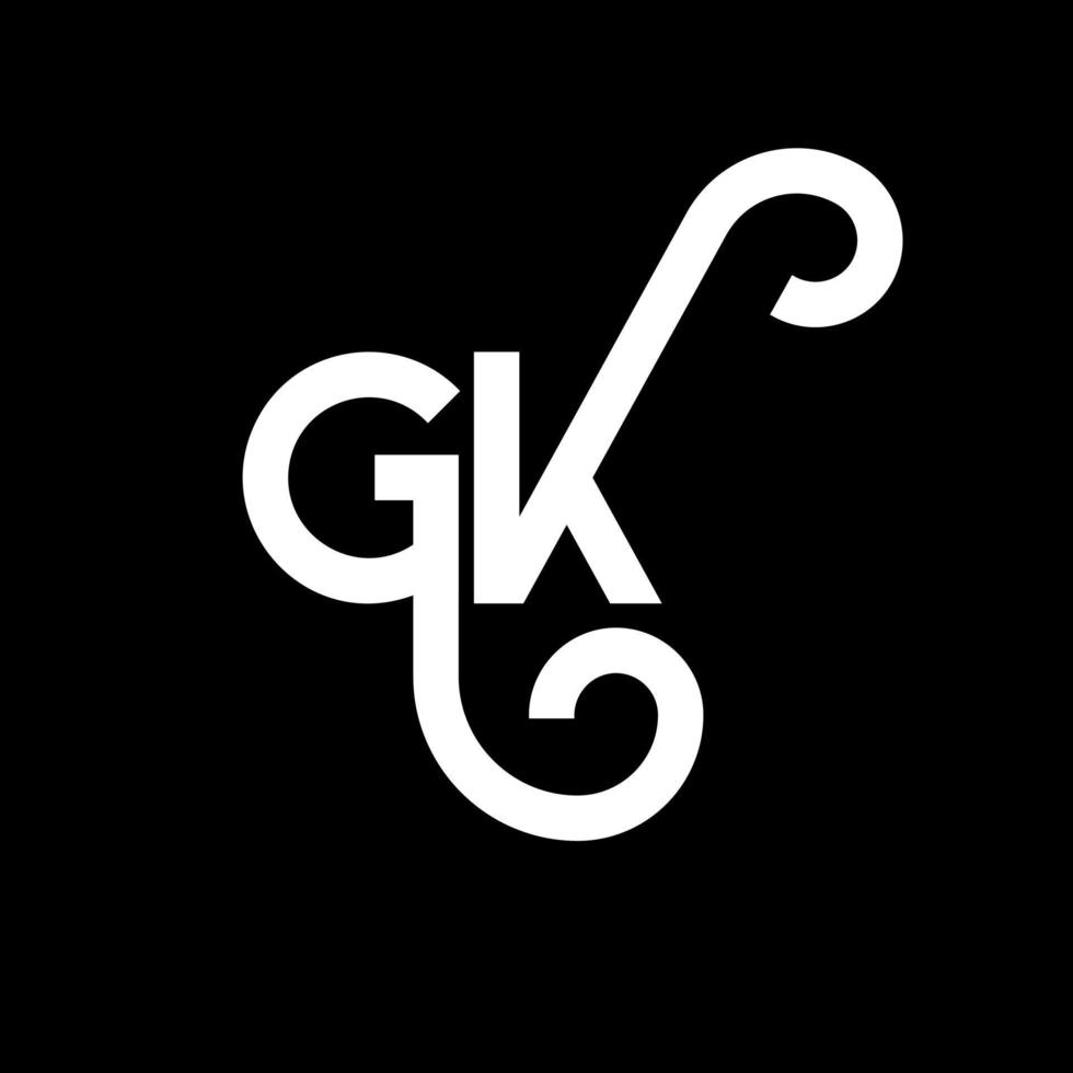 gk carta logotipo design em fundo preto. gk conceito de logotipo de letra de iniciais criativas. gk design de letras. gk desenho de letra branca sobre fundo preto. gk, logotipo gk vetor