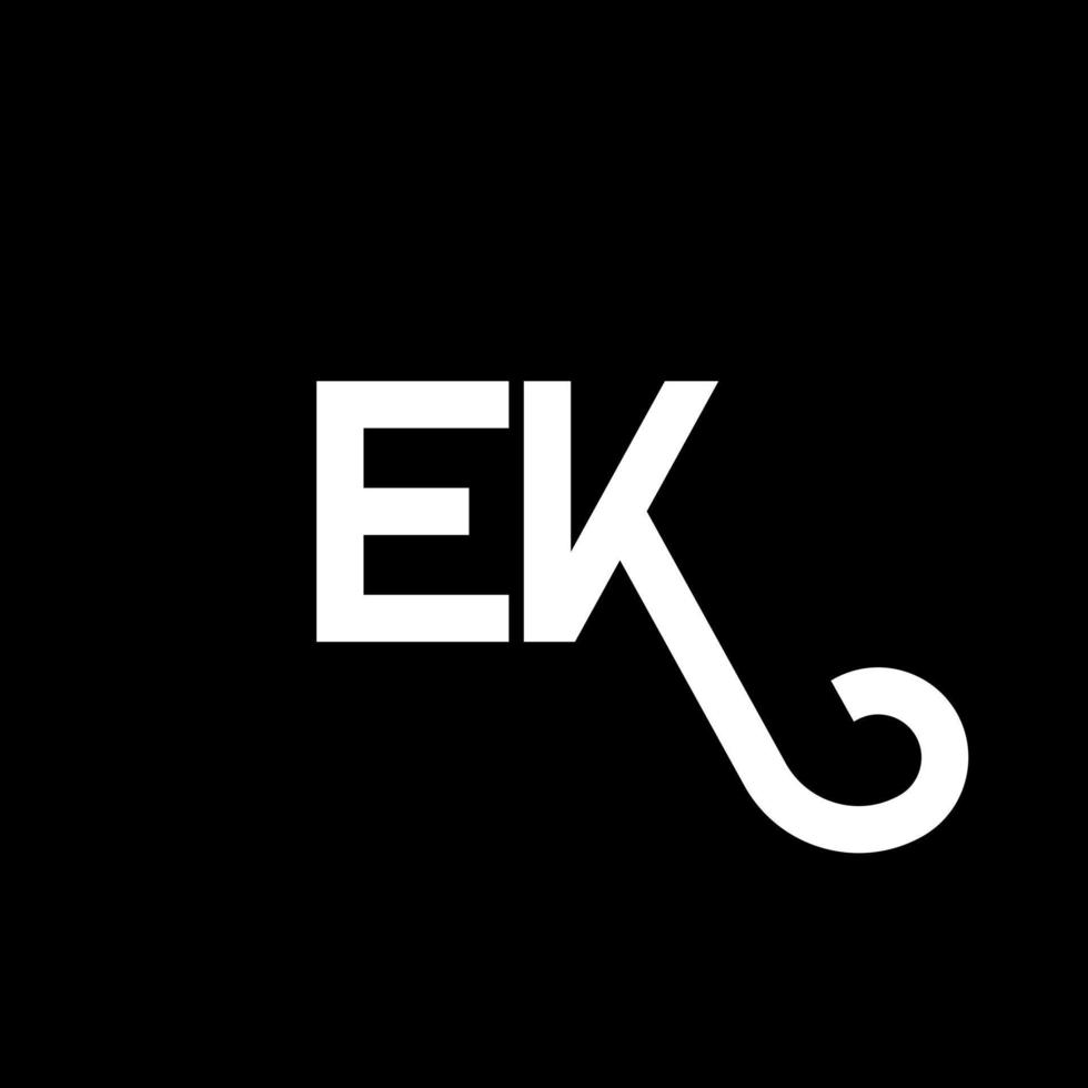 design de logotipo de carta ek em fundo preto. ek conceito de logotipo de letra de iniciais criativas. ek design de letras. ek design de letra branca sobre fundo preto. ek, ek logotipo vetor