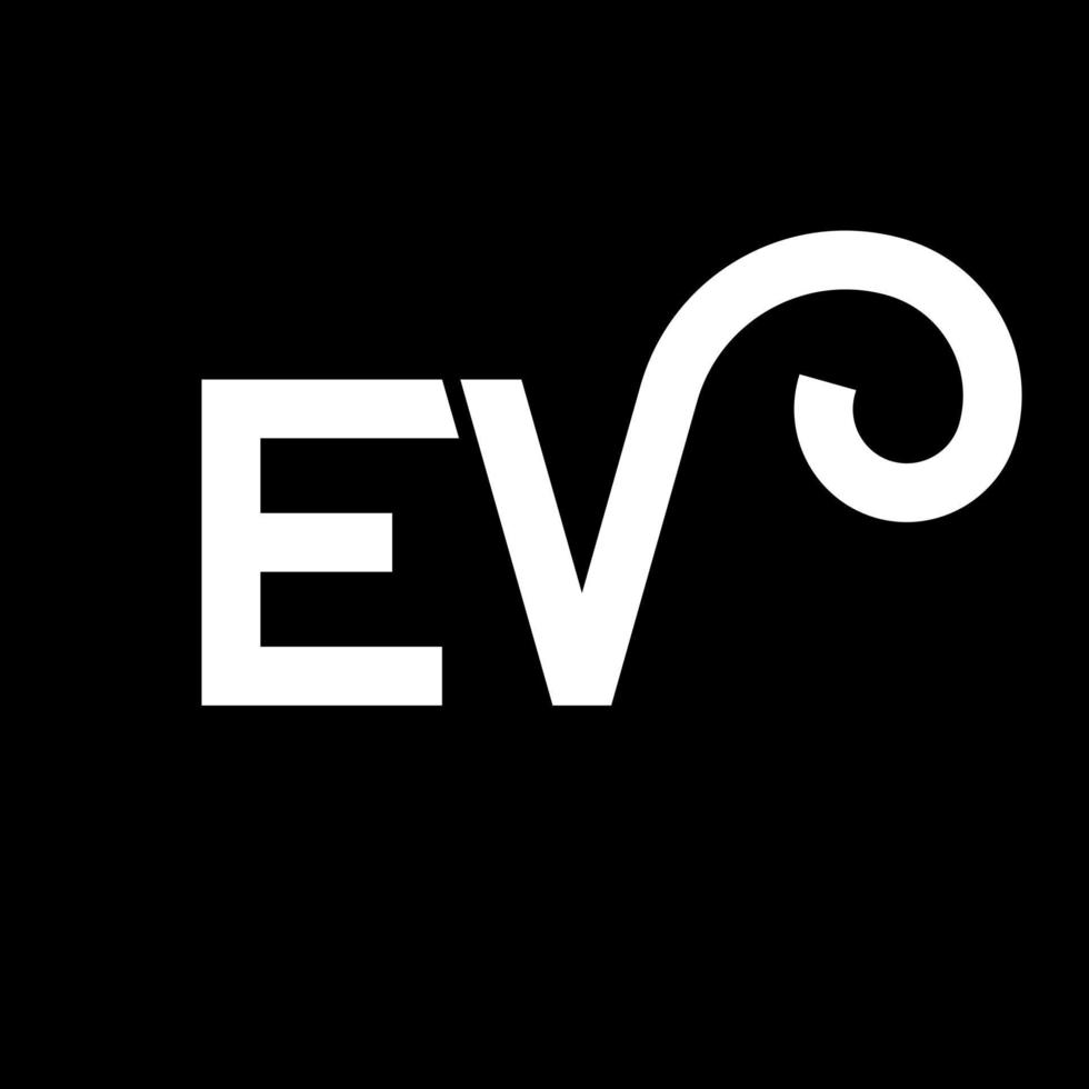 design de logotipo de carta ev em fundo preto. conceito de logotipo de letra de iniciais criativas ev. design de letra ev. ev design de letra branca sobre fundo preto. ev, logotipo ev vetor