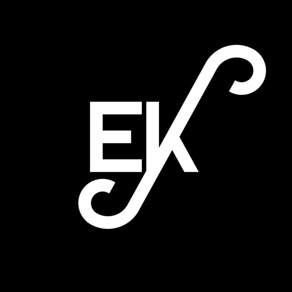 design de logotipo de carta ek em fundo preto. ek conceito de logotipo de letra de iniciais criativas. ek design de letras. ek design de letra branca sobre fundo preto. ek, ek logotipo vetor