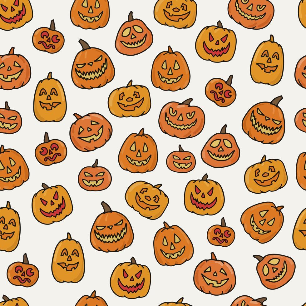 bonito padrão sem emenda com abóboras de halloween em fundo branco. bom para embalagem, papel de embrulho, estampas têxteis, papel de parede, scrapbooking, etc. eps 10 vetor