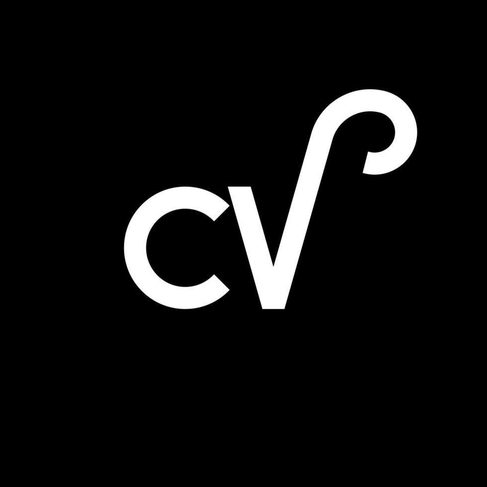 design de logotipo de carta cv em fundo preto. conceito de logotipo de letra de iniciais criativas cv. design de letra cv. cv design de letra branca sobre fundo preto. cv, logotipo cv vetor