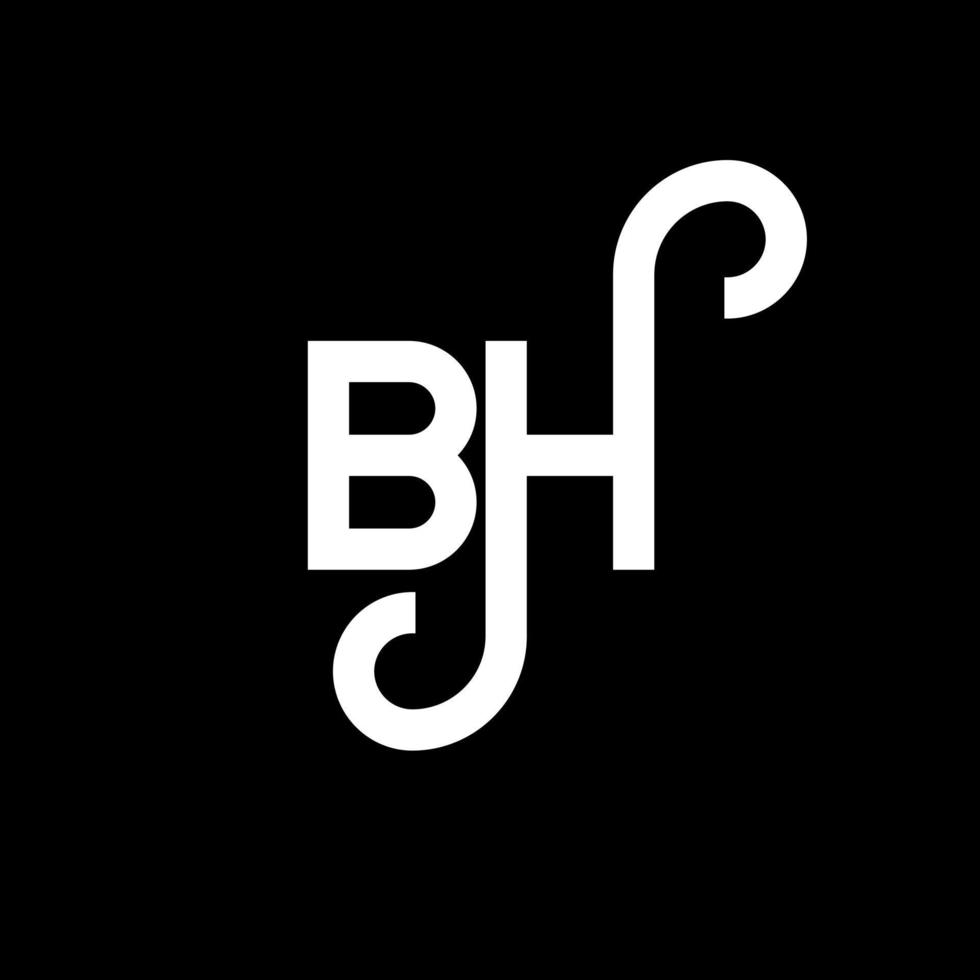 design de logotipo de letra bh em fundo preto. bh conceito de logotipo de letra de iniciais criativas. design de letra bh. bh desenho de letra branca sobre fundo preto. bh, logo bh vetor