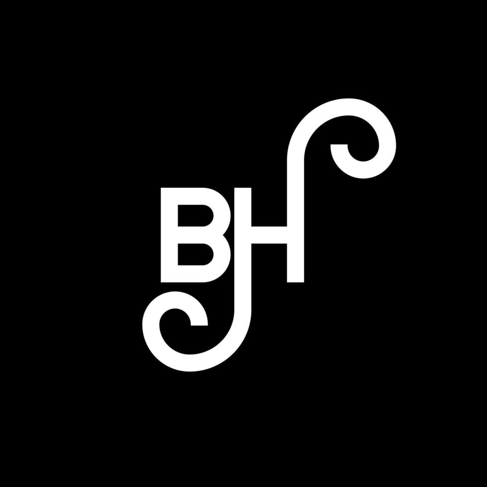 design de logotipo de letra bh em fundo preto. bh conceito de logotipo de letra de iniciais criativas. design de letra bh. bh desenho de letra branca sobre fundo preto. bh, logo bh vetor