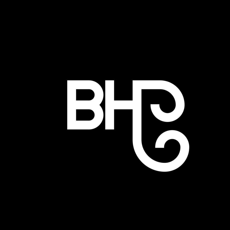design de logotipo de letra bh em fundo preto. bh conceito de logotipo de letra de iniciais criativas. design de letra bh. bh desenho de letra branca sobre fundo preto. bh, logo bh vetor