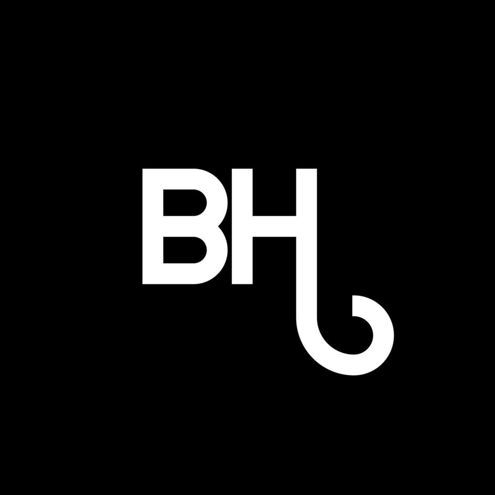 design de logotipo de letra bh em fundo preto. bh conceito de logotipo de letra de iniciais criativas. design de letra bh. bh desenho de letra branca sobre fundo preto. bh, logo bh vetor