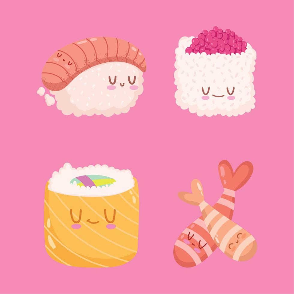 conjunto de sushi kawaii vetor