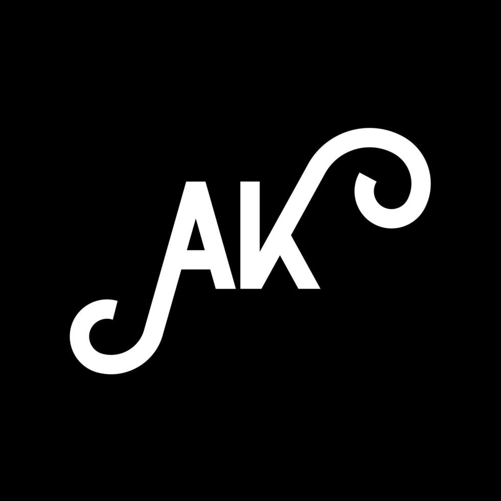 ak carta logotipo design em fundo preto. ak conceito de logotipo de letra de iniciais criativas. ak design de ícones. ak design de ícone de letra branca sobre fundo preto. ak vetor