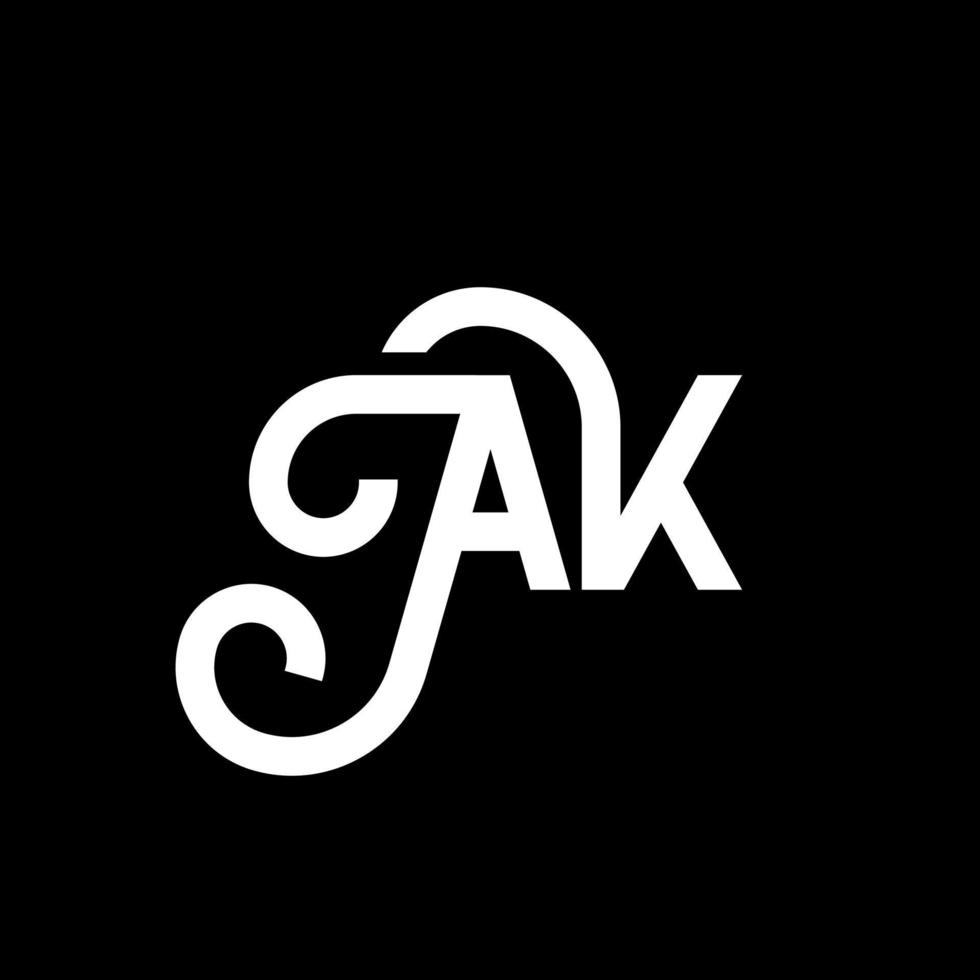 ak carta logotipo design em fundo preto. ak conceito de logotipo de letra de iniciais criativas. ak design de ícones. ak design de ícone de letra branca sobre fundo preto. ak vetor