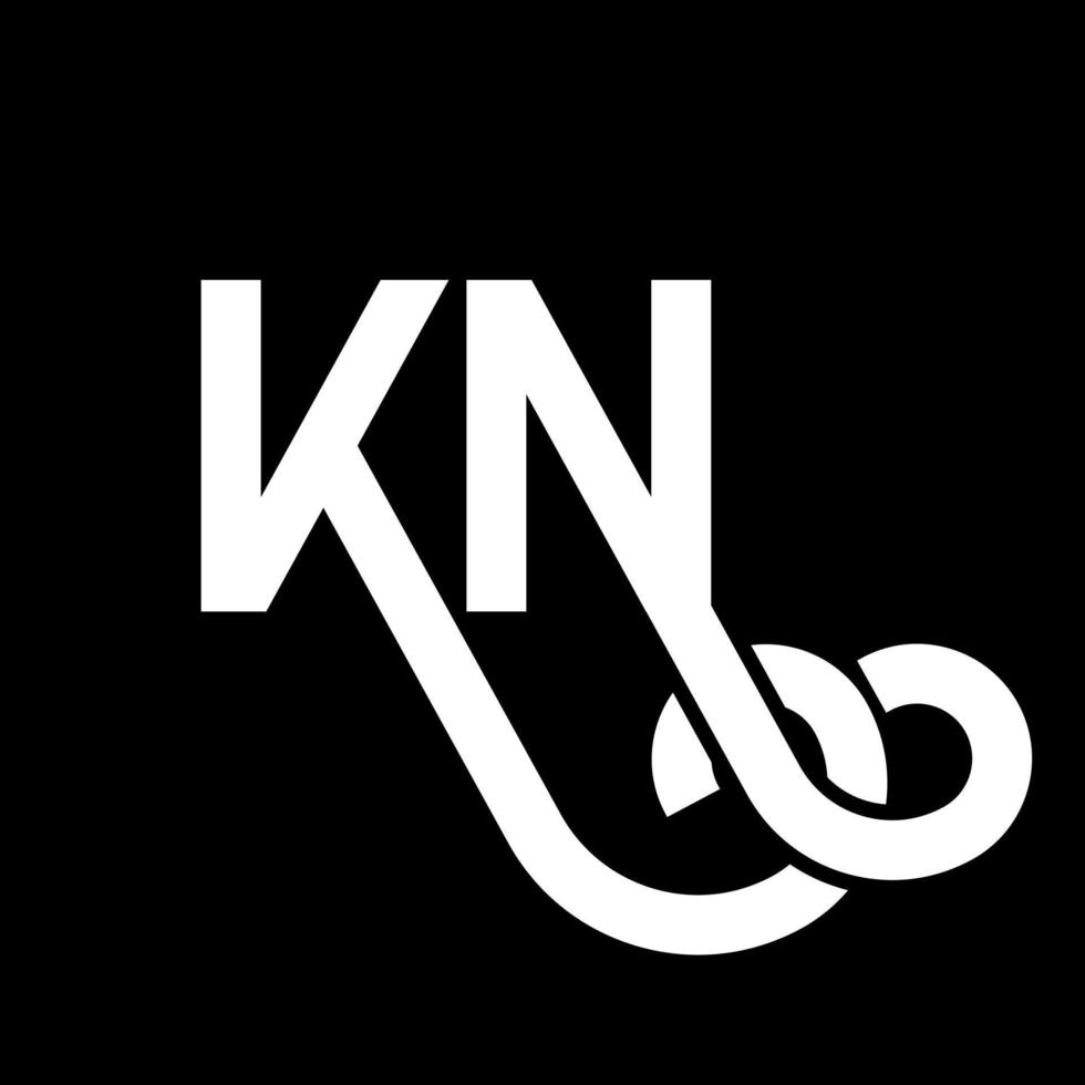 design de logotipo de letra kn em fundo preto. kn conceito de logotipo de letra de iniciais criativas. design de letra kn. kn desenho de letra branca sobre fundo preto. kn, logotipo kn vetor