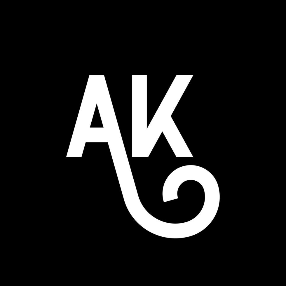 ak carta logotipo design em fundo preto. ak conceito de logotipo de letra de iniciais criativas. ak design de ícones. ak design de ícone de letra branca sobre fundo preto. ak vetor