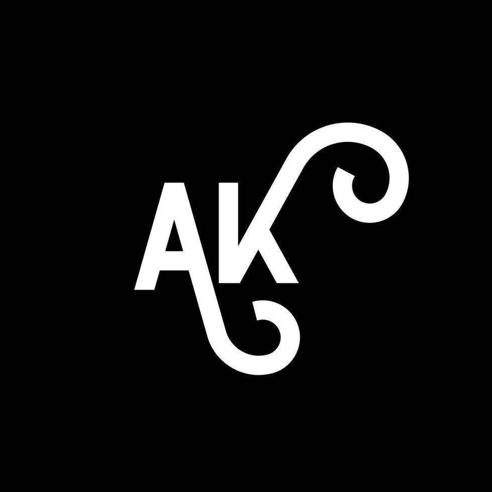 ak carta logotipo design em fundo preto. ak conceito de logotipo de letra de iniciais criativas. ak design de ícones. ak design de ícone de letra branca sobre fundo preto. ak vetor