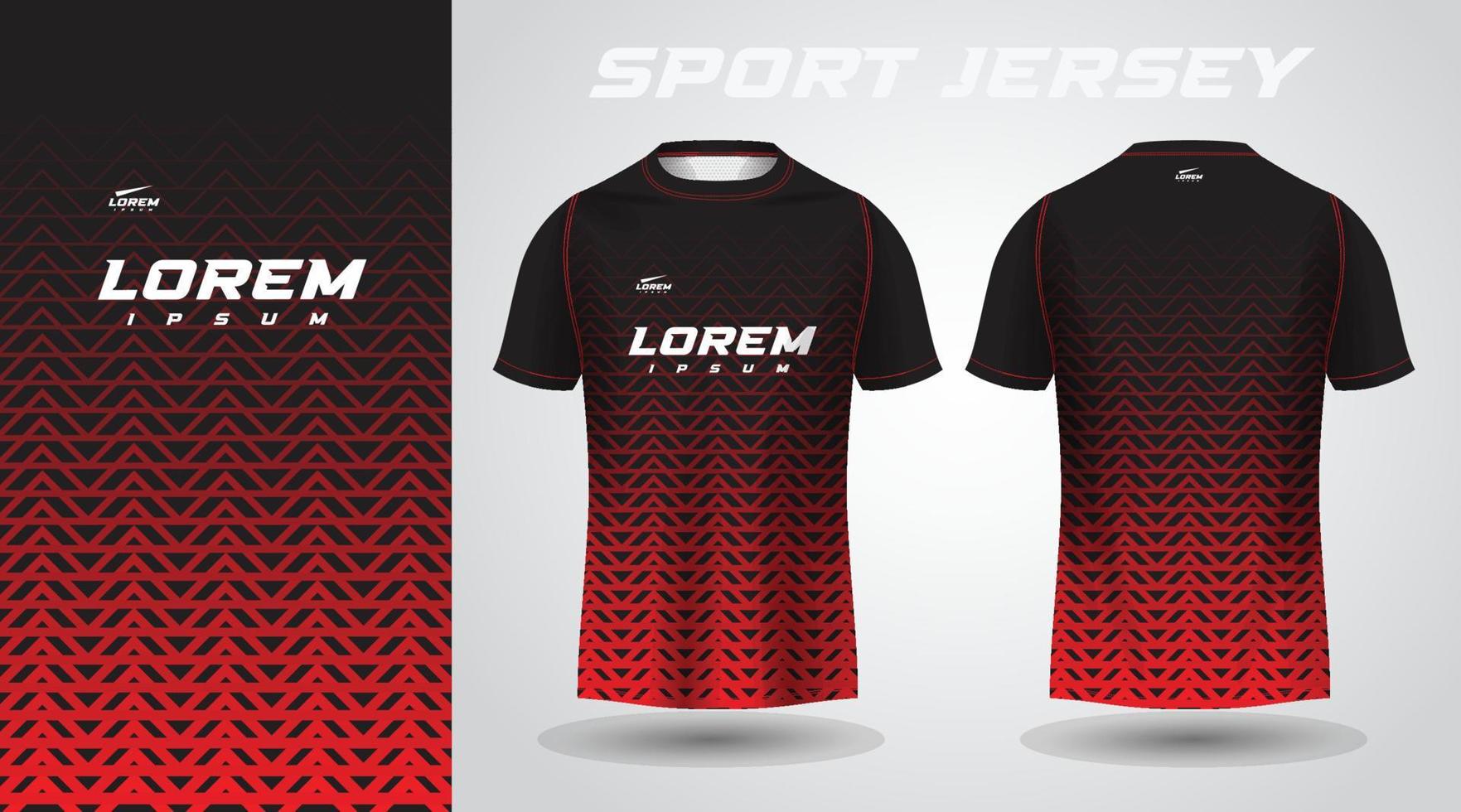 design de camisa esportiva de camiseta preta vermelha vetor