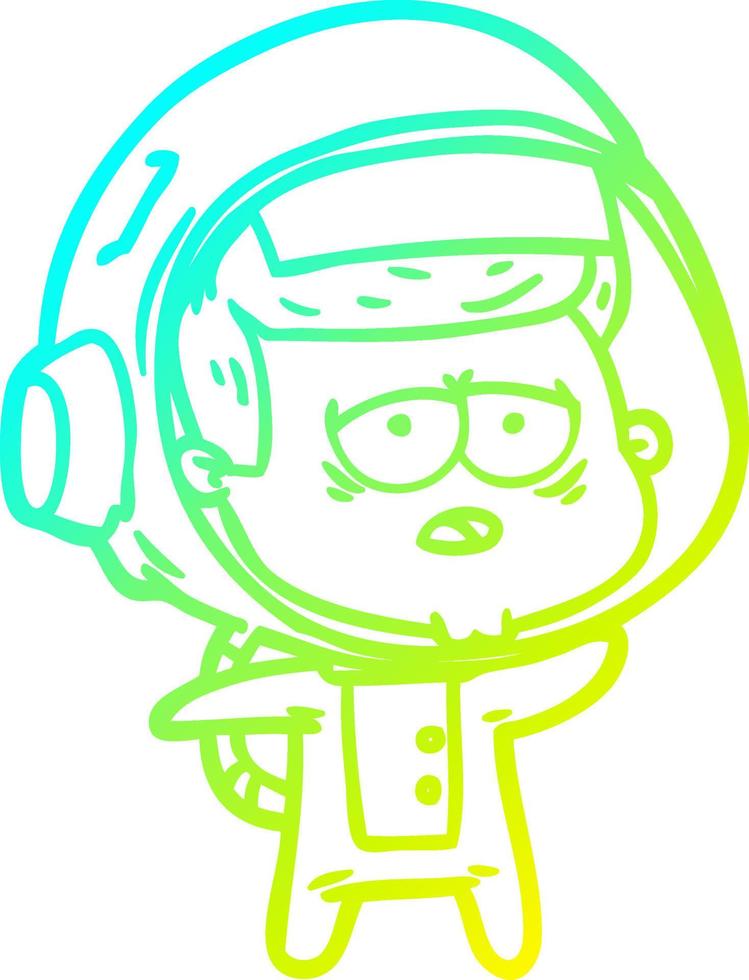 desenho de linha de gradiente frio desenho animado astronauta cansado vetor