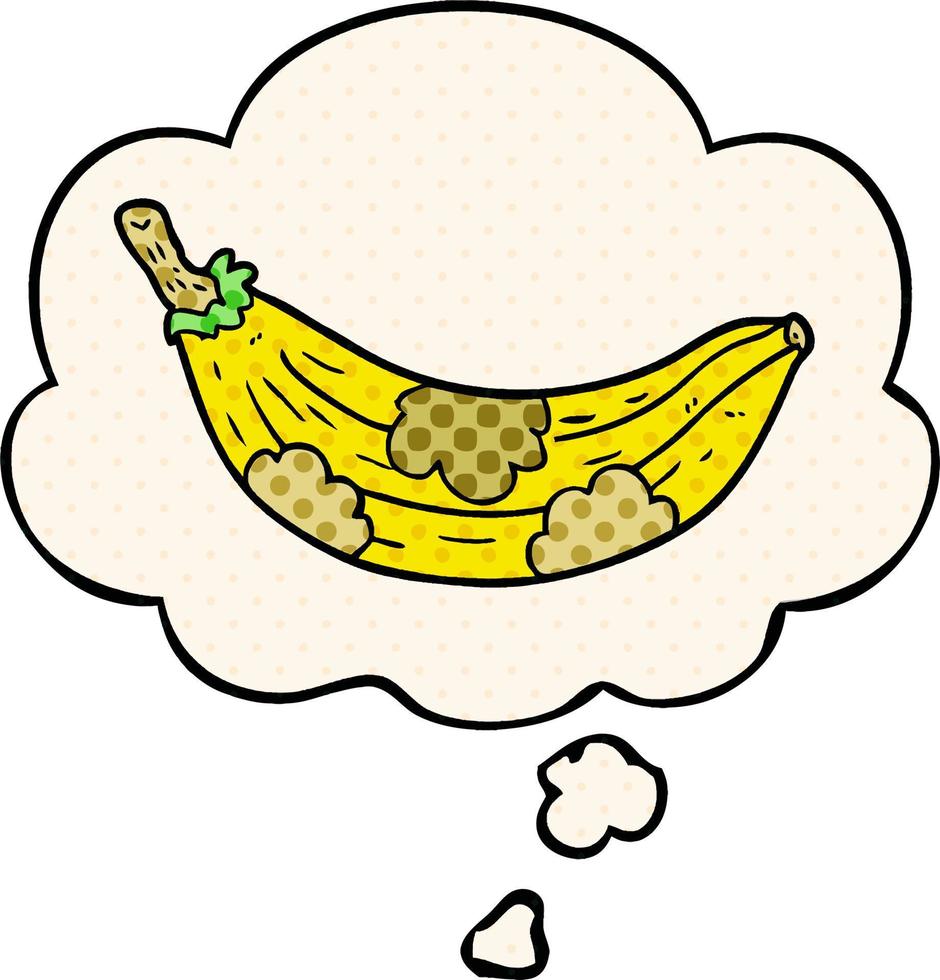 banana velha dos desenhos animados e balão de pensamento no estilo de quadrinhos vetor