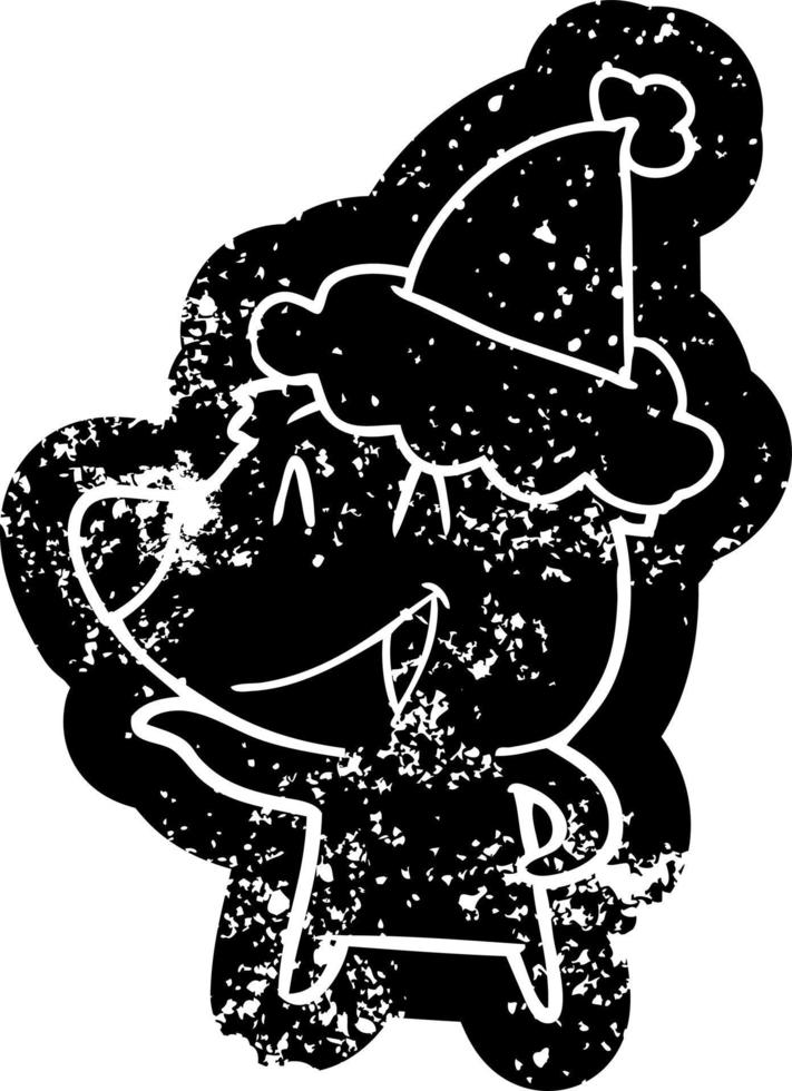 ícone angustiado de desenho de urso rindo de um chapéu de papai noel vestindo vetor