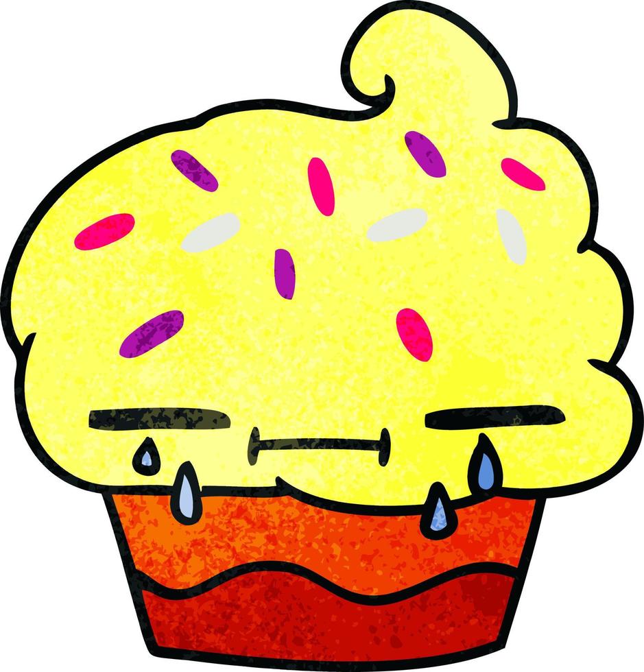 desenho texturizado de um cupcake chorando vetor