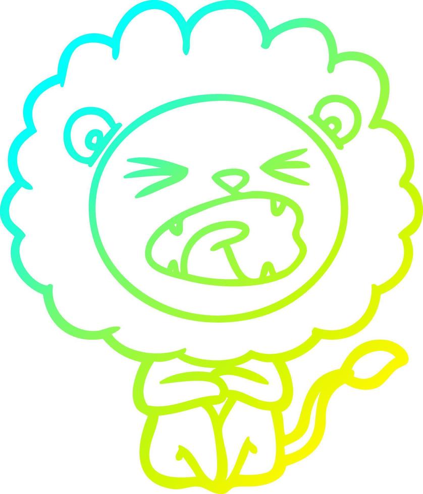 desenho de linha de gradiente frio desenho animado leão bravo vetor