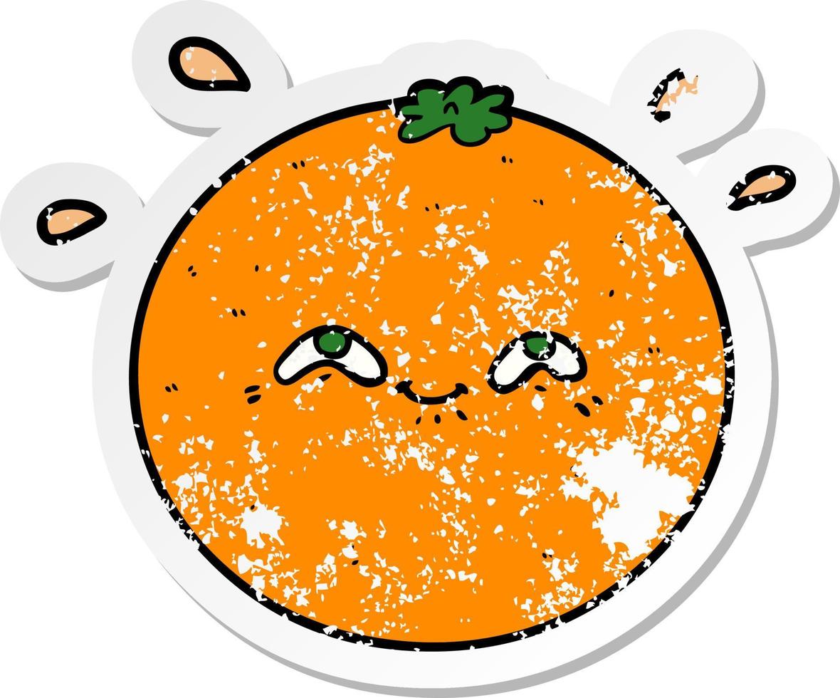 vinheta angustiada de uma laranja de desenho animado vetor