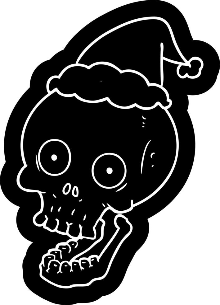 ícone de desenho animado de uma caveira usando chapéu de papai noel vetor