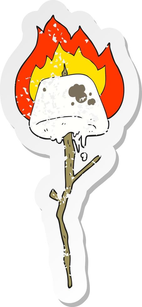 adesivo retrô angustiado de um marshmallow torrado de desenho animado vetor