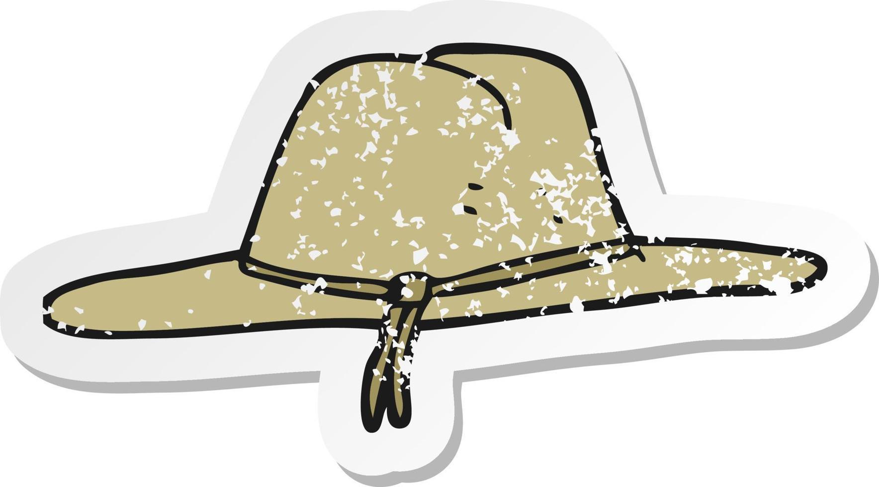 adesivo retrô angustiado de um chapéu de desenho animado vetor