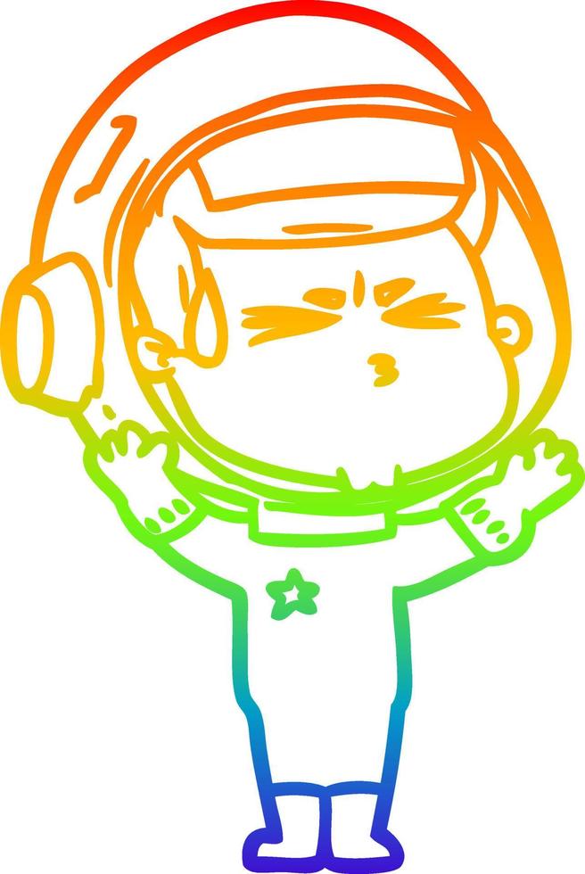 desenho de linha gradiente arco-íris desenho animado astronauta estressado vetor