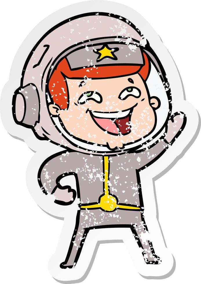 vinheta angustiada de um astronauta rindo de desenho animado vetor