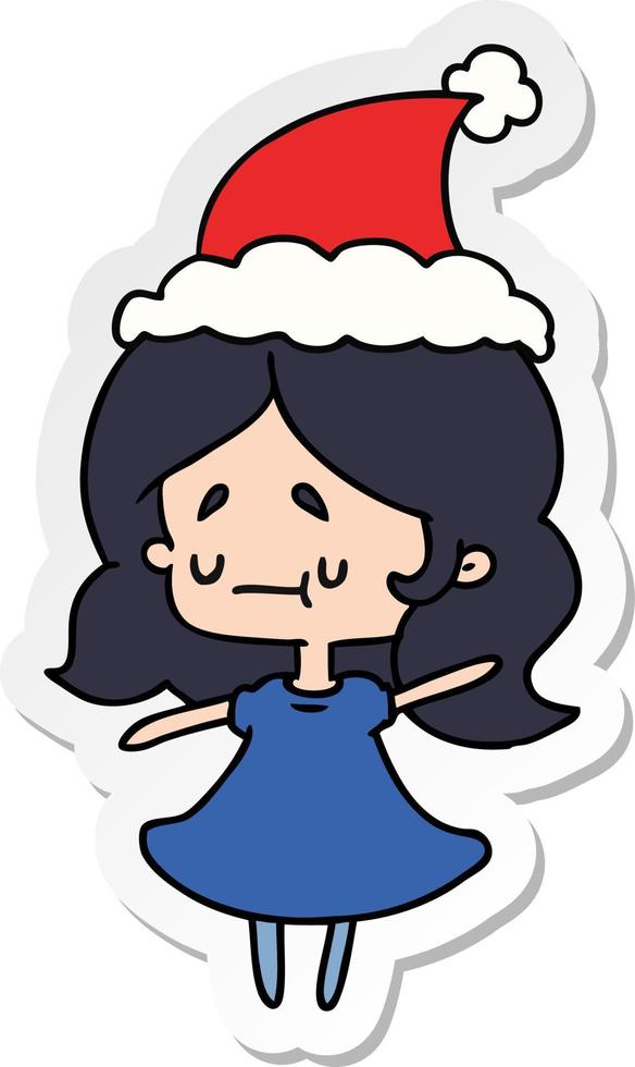 desenho de adesivo de natal da garota kawaii vetor